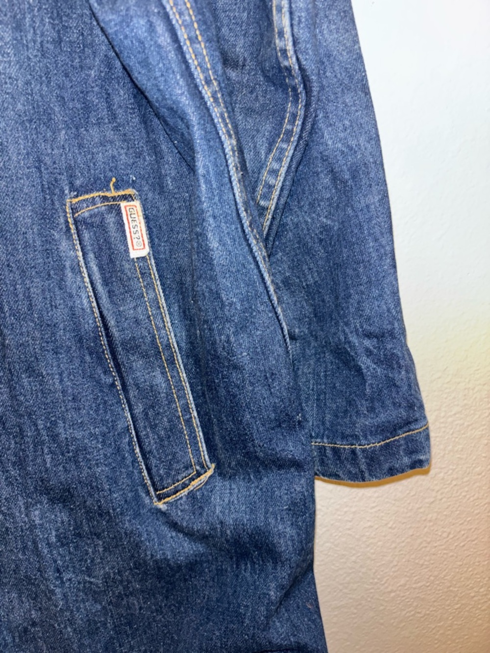 Vintage 80s Georges Marciano GUESS L Oversized Denim Jean Long Coat Jacket - Picture 3 of 15